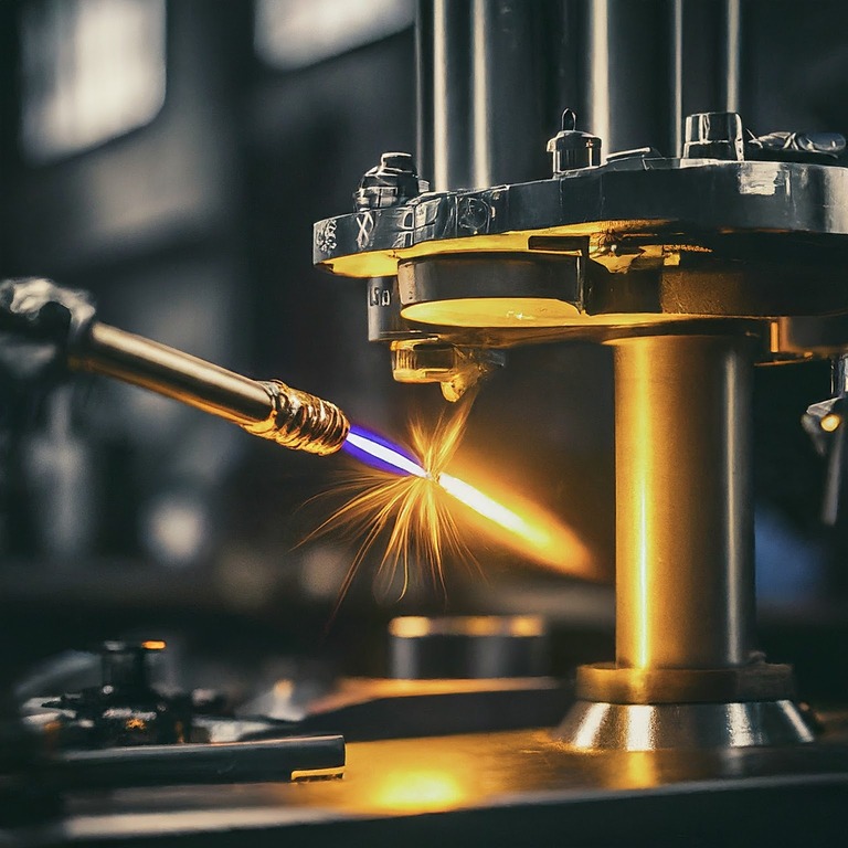 A close-up of a brazing torch melting metal pieces together, creating a strong bond.